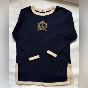 St. John Knit Navy Sweater with crest S M